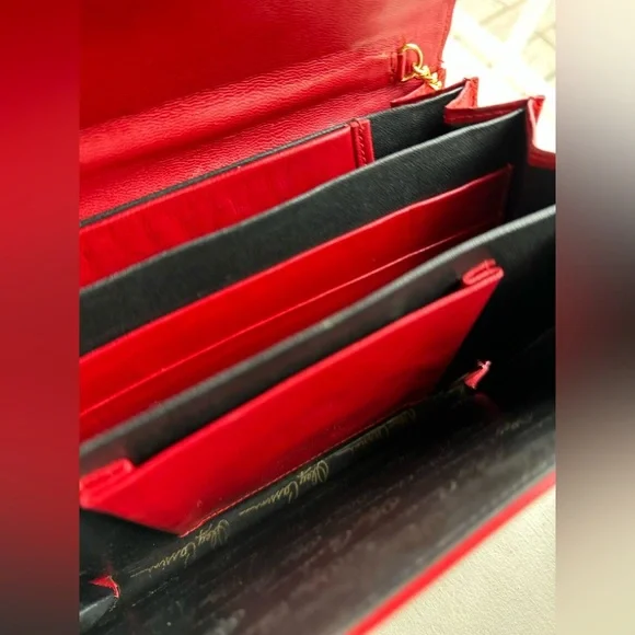 ✨Vintage Designer Oleg Cassini ✨ Vintage Red Soft Leather Clutch Crossbody Gold - Picture 12 of 16